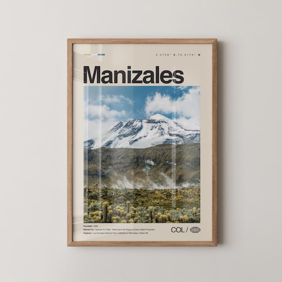 Manizales Colombia Snow Capped Mountain Peak Andes Travel Poster
