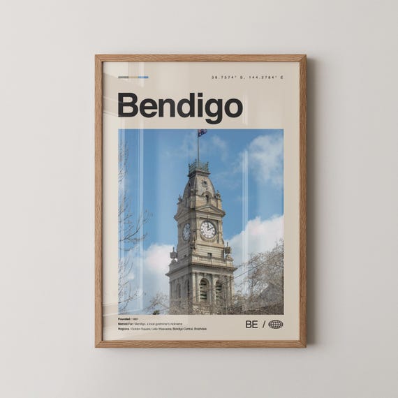 Bendigo Print Wall Art Poster Photo Dcor Map Australia