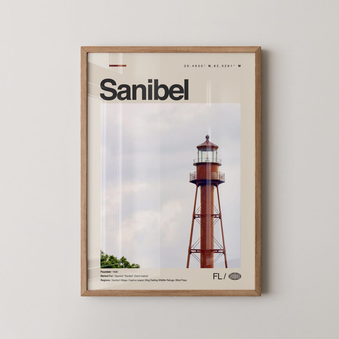 Sanibel Florida Island Lighthouse Minimalist Coastal Travel Poster