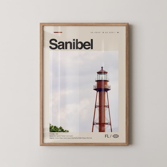 Sanibel Florida Island Lighthouse Minimalist Coastal Travel Poster