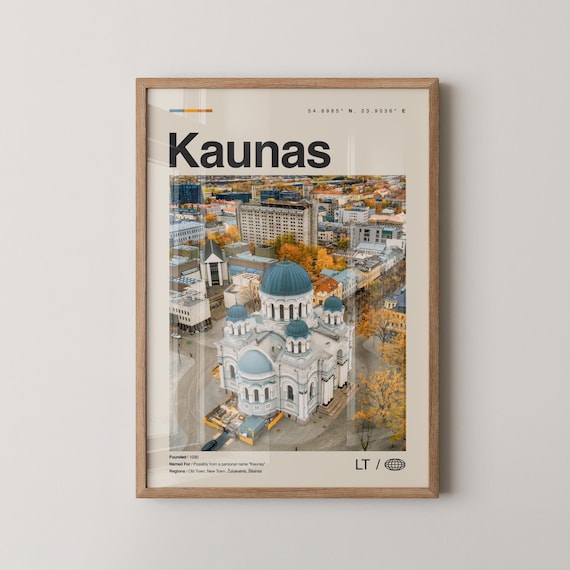 Kaunas Print Wall Art Poster Photo Dcor Map Lithuania