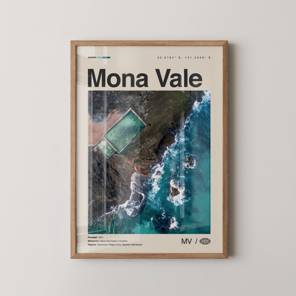 Mona Vale Australia Ocean Rock Pool Aerial Coastal Travel Poster