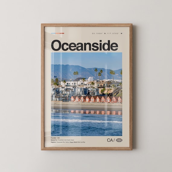 Oceanside California Beach Pier Palm Trees Travel Photo Poster