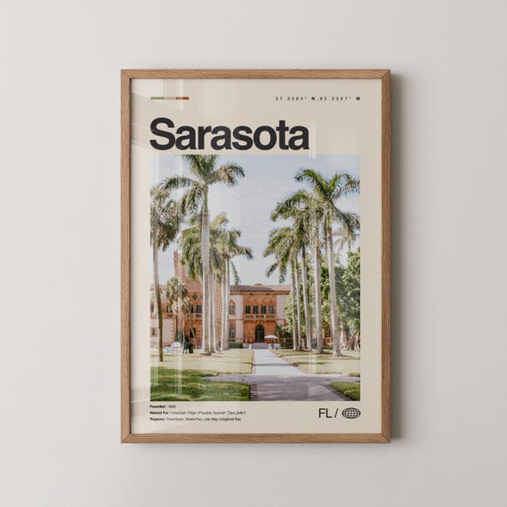 Sarasota Print Florida Wall Art Poster Photo Siesta Key Beach St Armands Circle Marie Selby Botanical