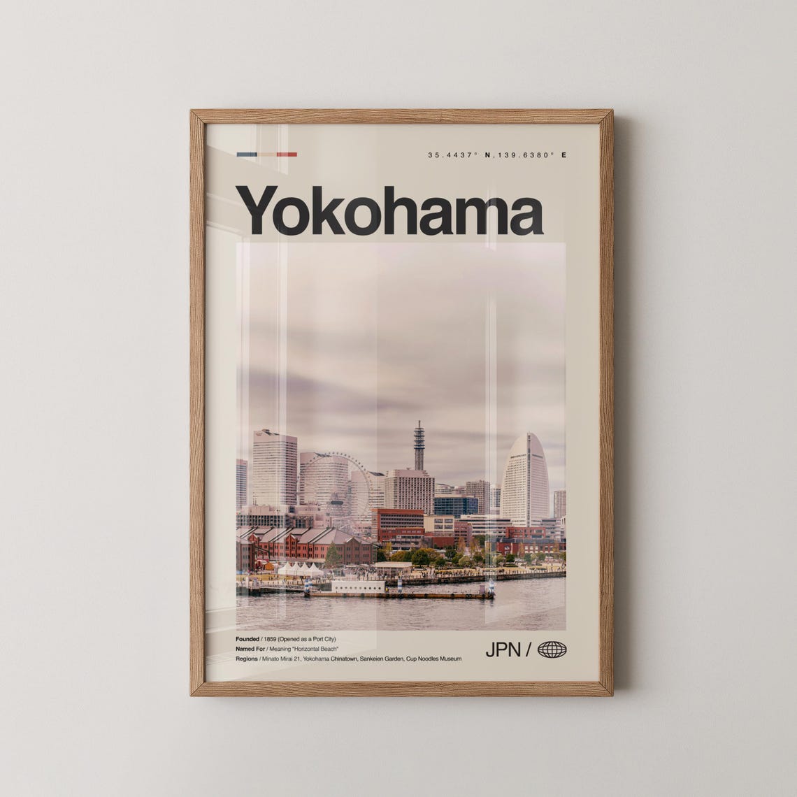 Yokohama Japan Minato Mirai Waterfront Skyline Framed Travel Poster