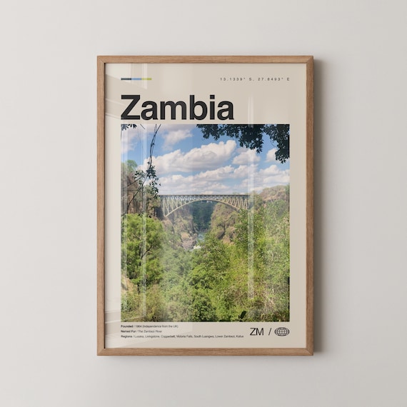 Zambia Victoria Falls Steel Bridge Travel Photography Poster