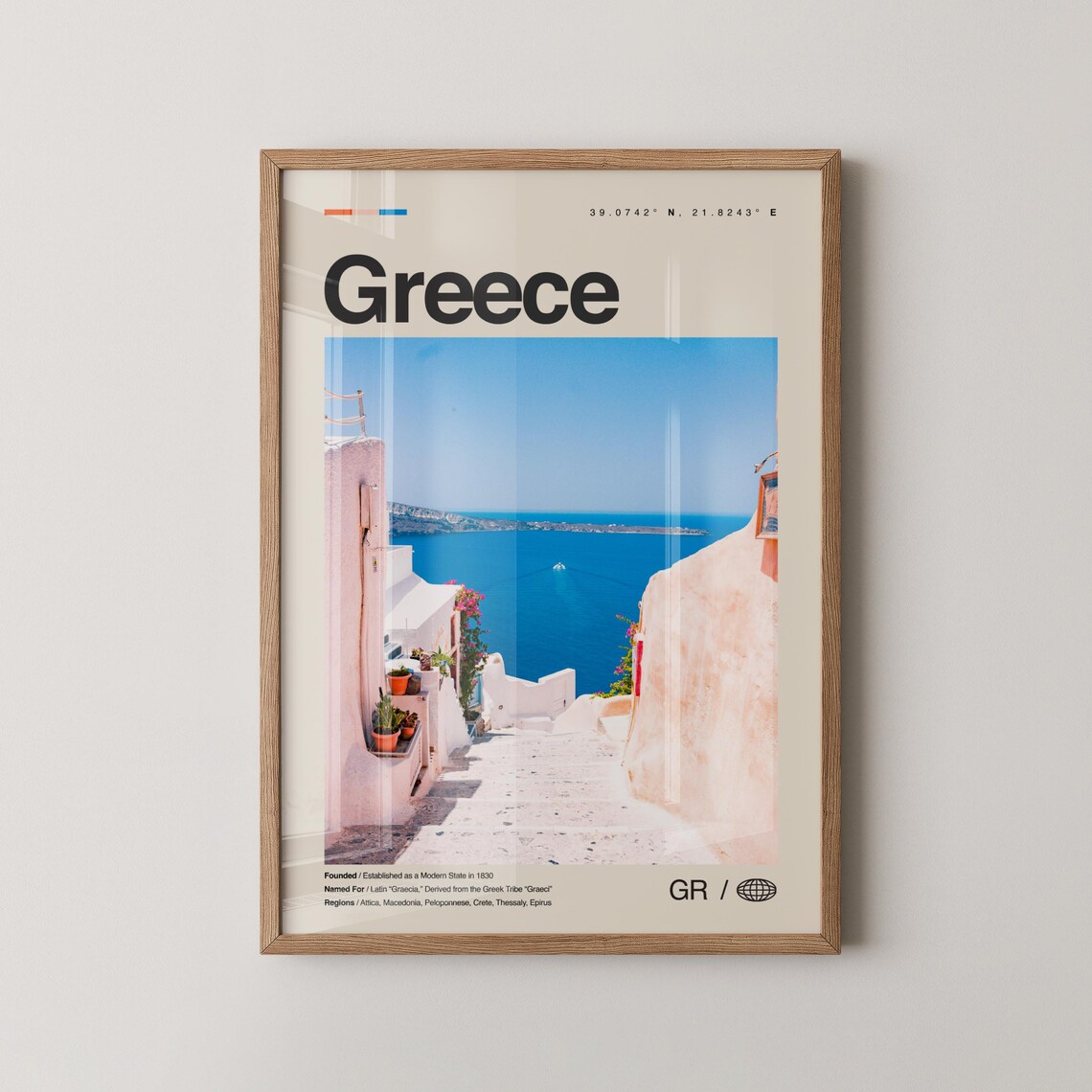 Greece Travel Poster No 2 White Alley Blue Sea Photo Wall Decor