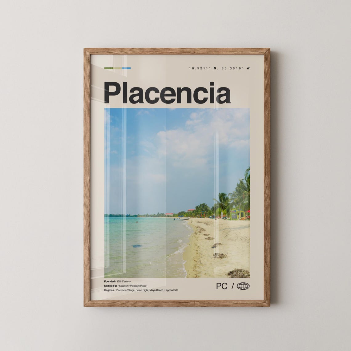 Placencia Belize Beach Palm Shore Coordinates Minimal Travel Poster