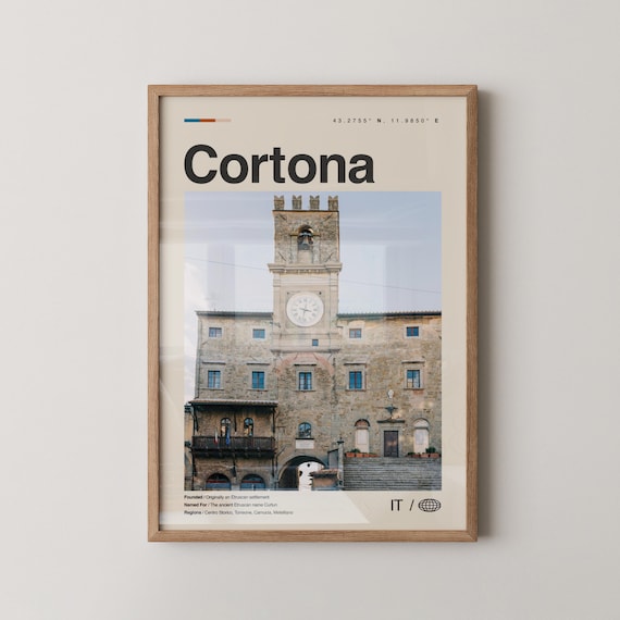 Cortona Print Black And White Wall Art Poster Photo Dcor Map Italy