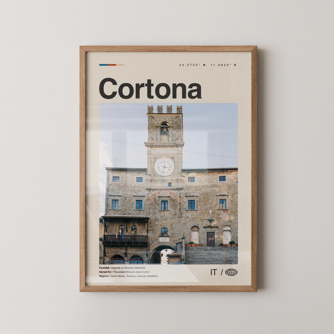 Cortona Print Black And White Wall Art Poster Photo Dcor Map Italy