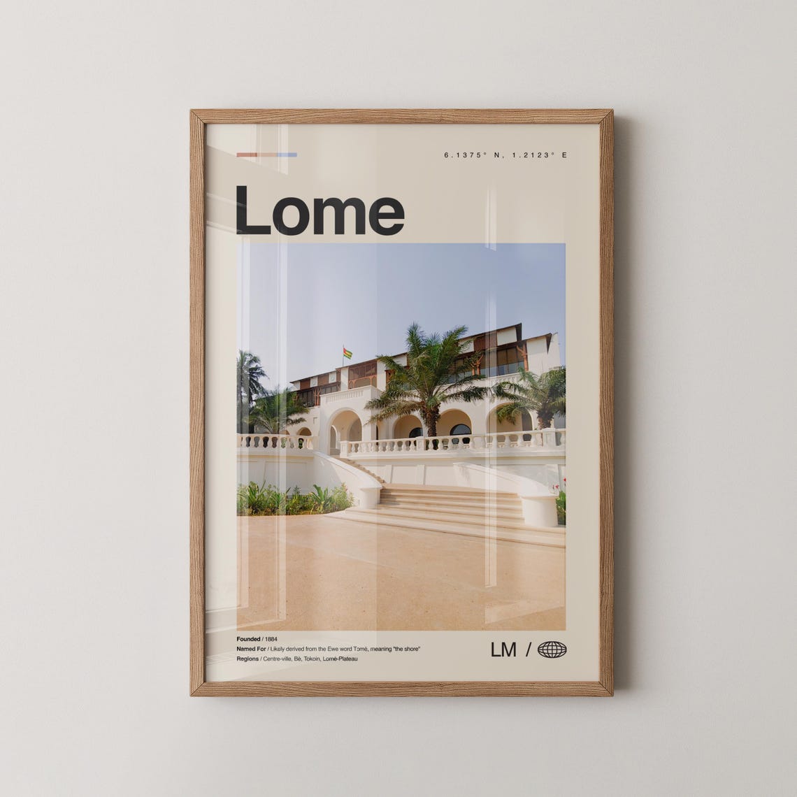 Minimalist Lome City Photo Travel Poster With Map Coordinates