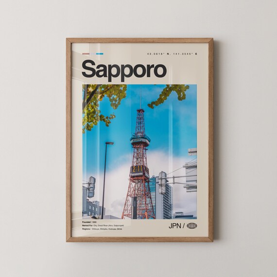 Sapporo Japan Red TV Tower Landmark Minimalist Photo Travel Poster