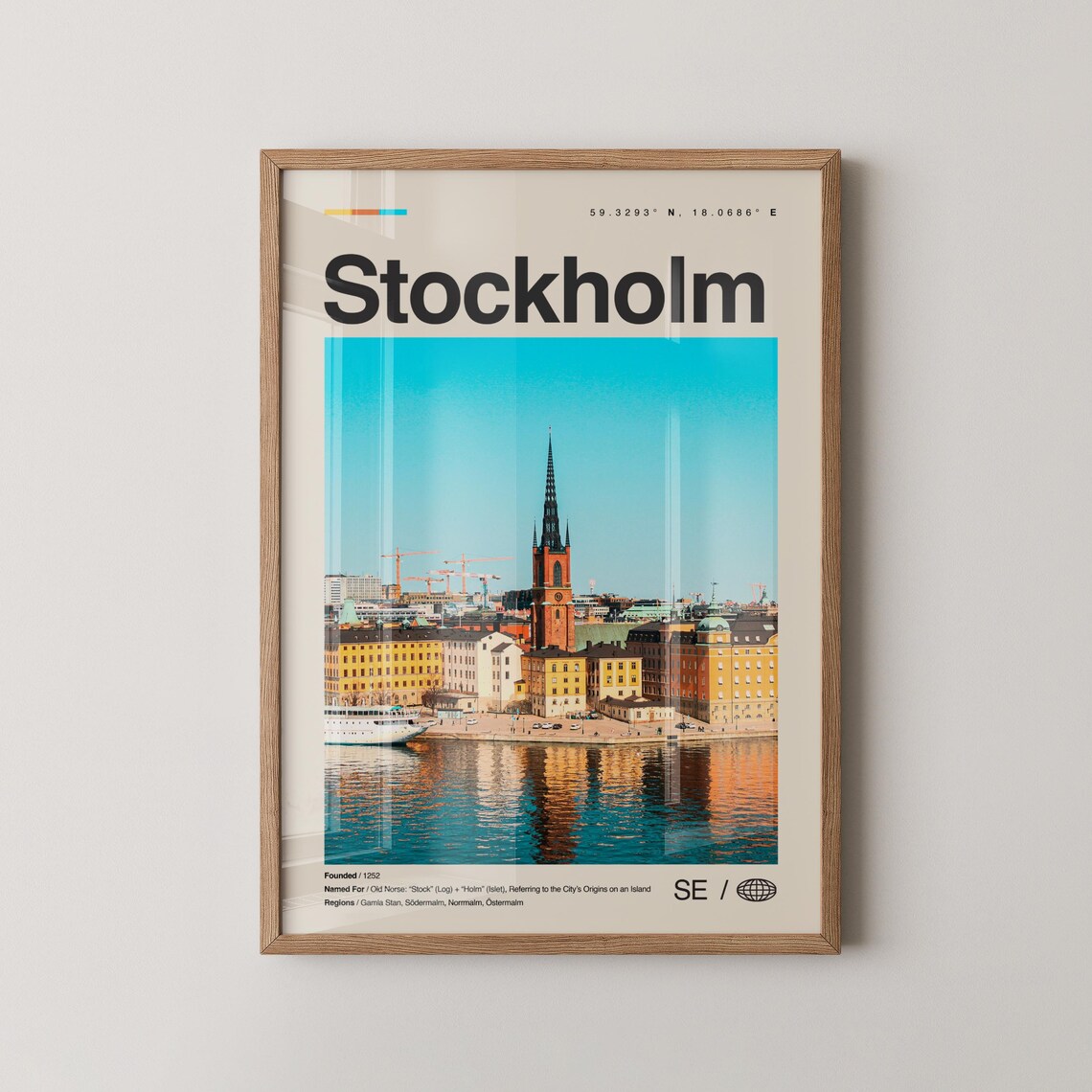 Stockholm Sweden Gamla Stan Waterfront Minimalist Travel Poster