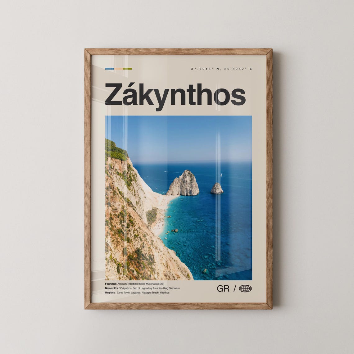 Zakynthos Print Zkynthos Wall Art Poster Photo Dcor Map Greece
