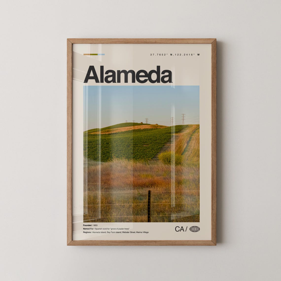 Alameda California Rolling Golden Hills Minimal Photo Art Poster