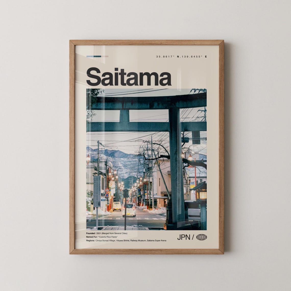 Saitama Japan Torii Gate Winter Street Photography Travel Poster