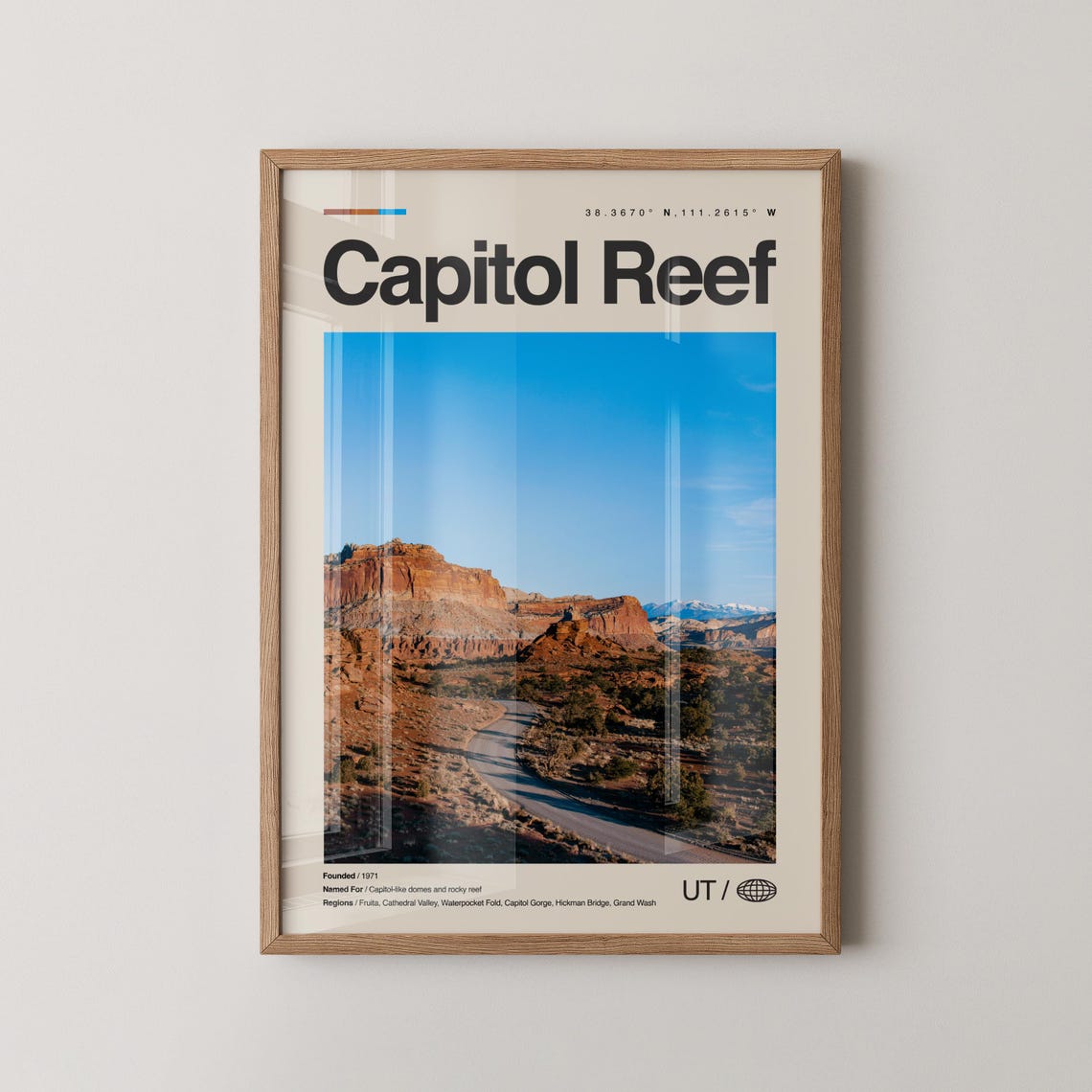 Capitol Reef Utah Desert Road Minimalist National Park Poster