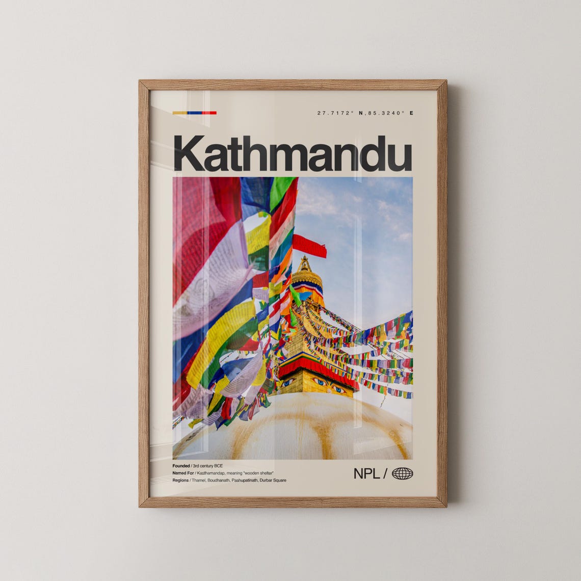 Kathmandu Nepal Boudhanath Stupa Prayer Flags Travel Photo Poster