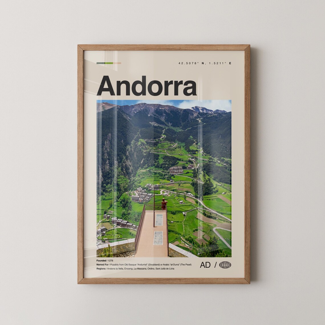Andorra Country Poster Green Mountain Valley Photo With Printed Facts