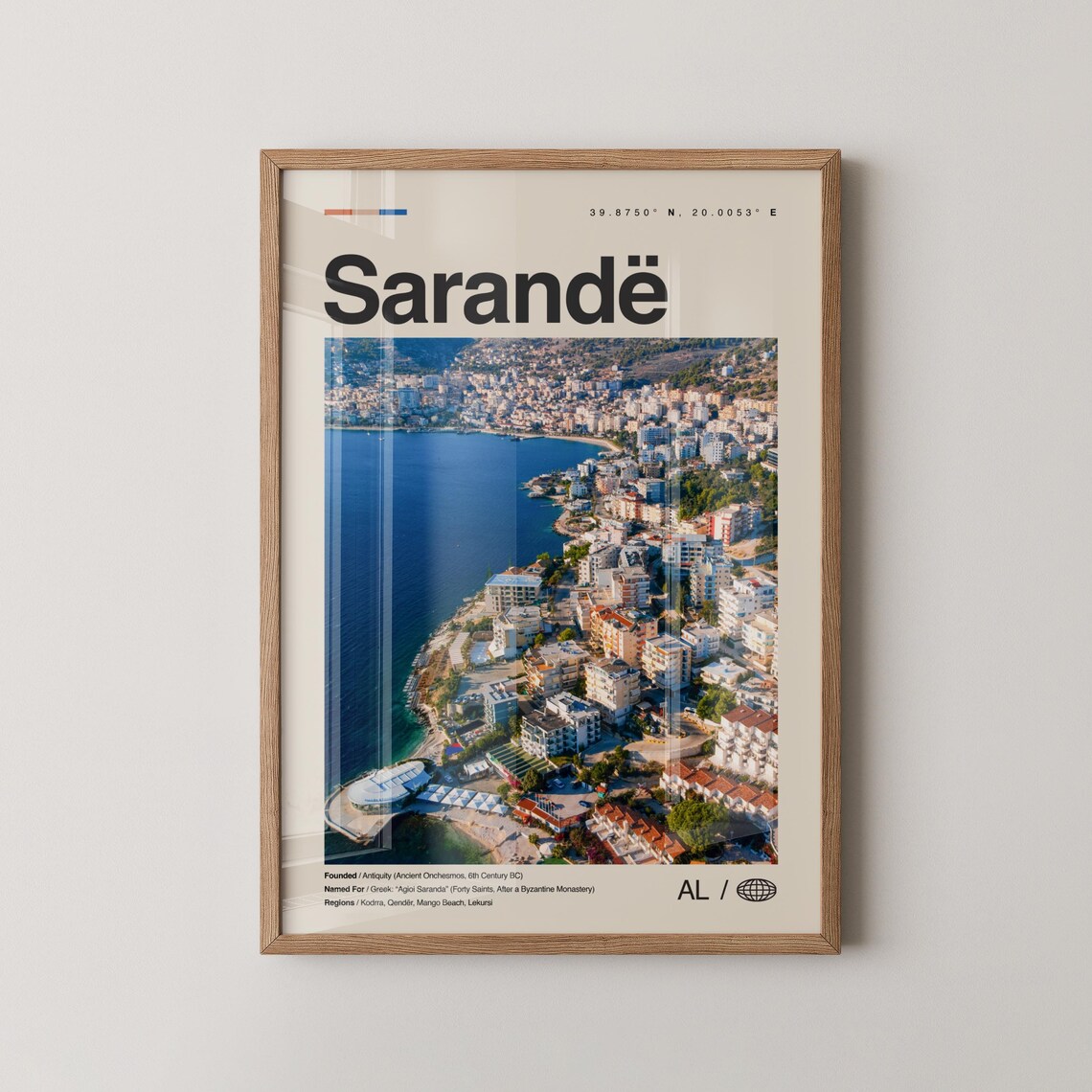 Sarandë Albania Minimalist Travel Coordinates Coastal City Poster