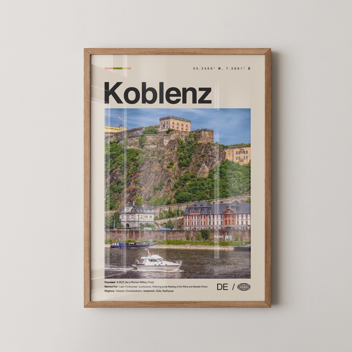 Koblenz Germany Rhine River Fortress Vintage Photo City Poster
