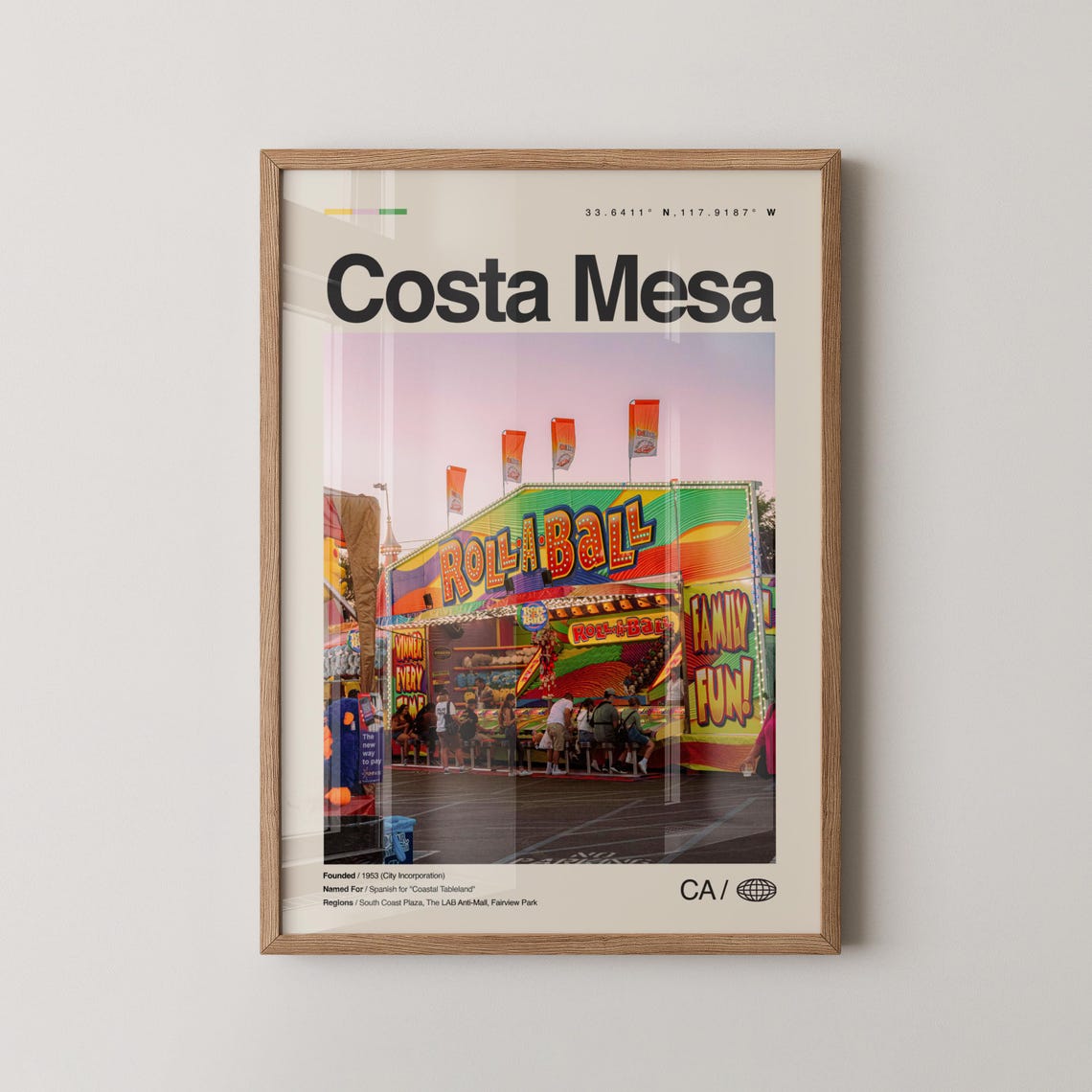 Costa Mesa California Carnival Midway Roll A Ball Fair Travel Poster