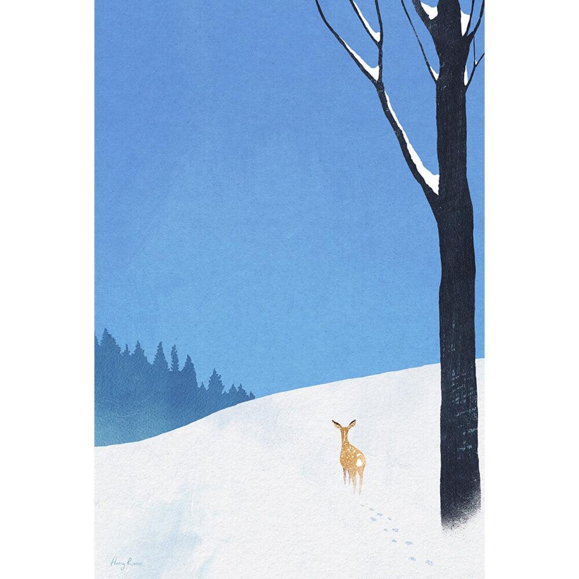 Deer in Snow by Henry Rivers, Winter Landscape Art Print - Image 3