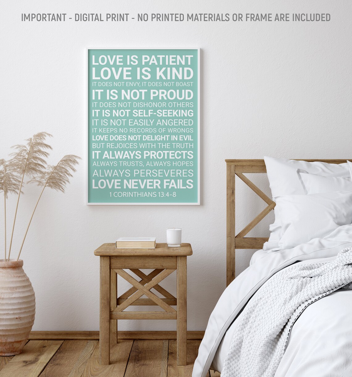 Love Is Patient Love Is Kind 1 Corinthians 13:4-8 Mint Green Poster - Image 2