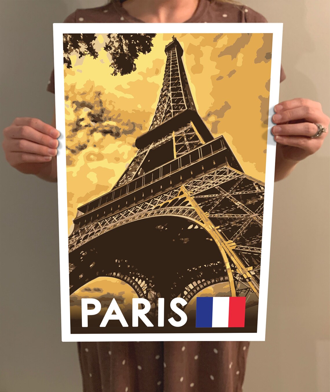 Paris Eiffel Tower Vintage Travel Poster Golden Sunset France Art - Image 2