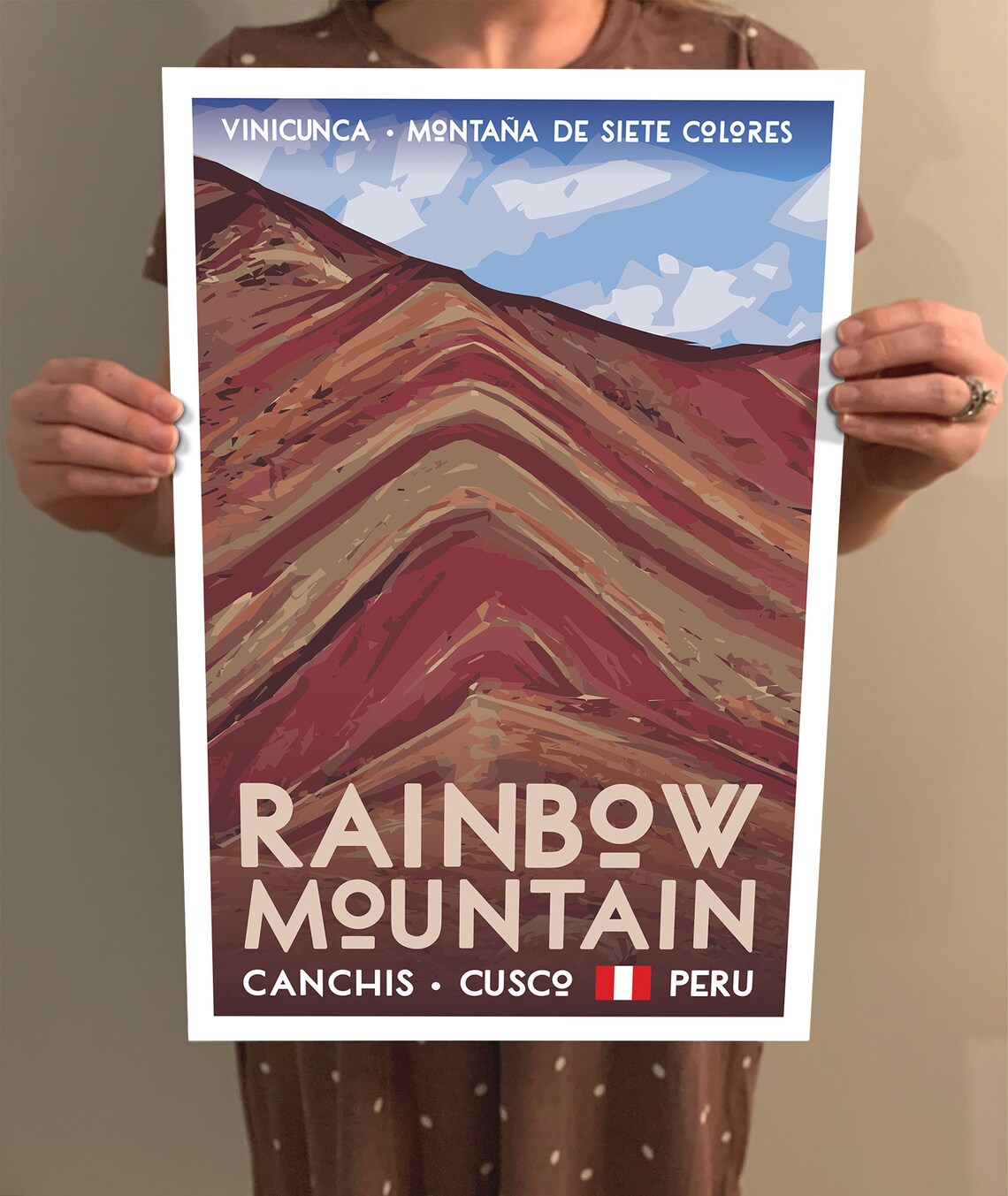 Rainbow Mountain Vintage Style Travel Poster - Image 2