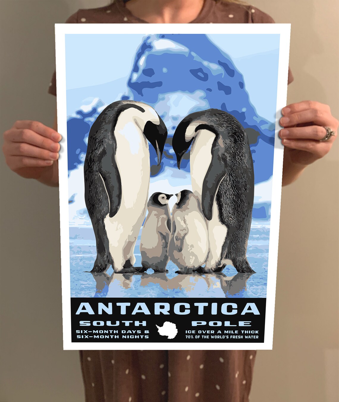 Antarctica Vintage Travel Poster, South Pole Penguins - Image 2