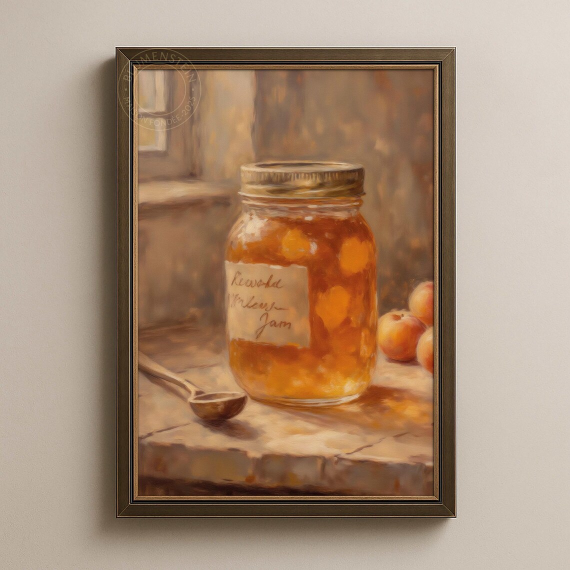 Vintage Apricot Jam Jar Farmhouse Kitchen Oil Painting Poster