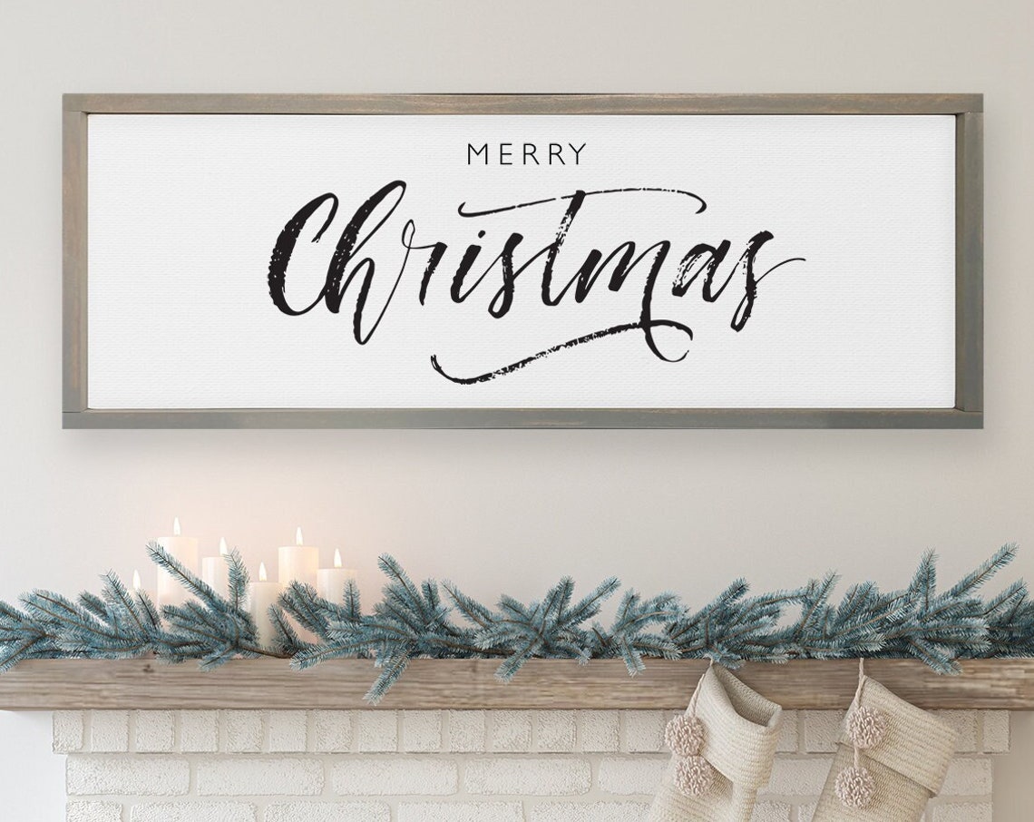 Merry Christmas Wide Script Mantel Sign Farmhouse Christmas Poster