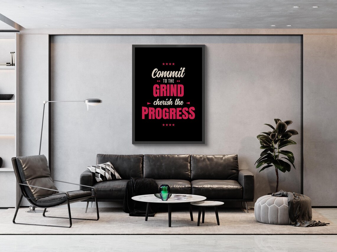 Commit To The Grind Cherish The Progress Poster Black Red Bold Living Room