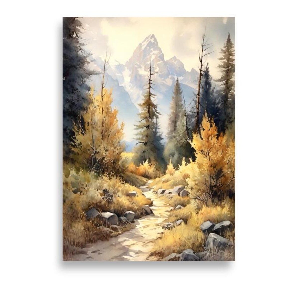 Forest Trail Fall Landscape Painting, Mountain Art Print - Image 5