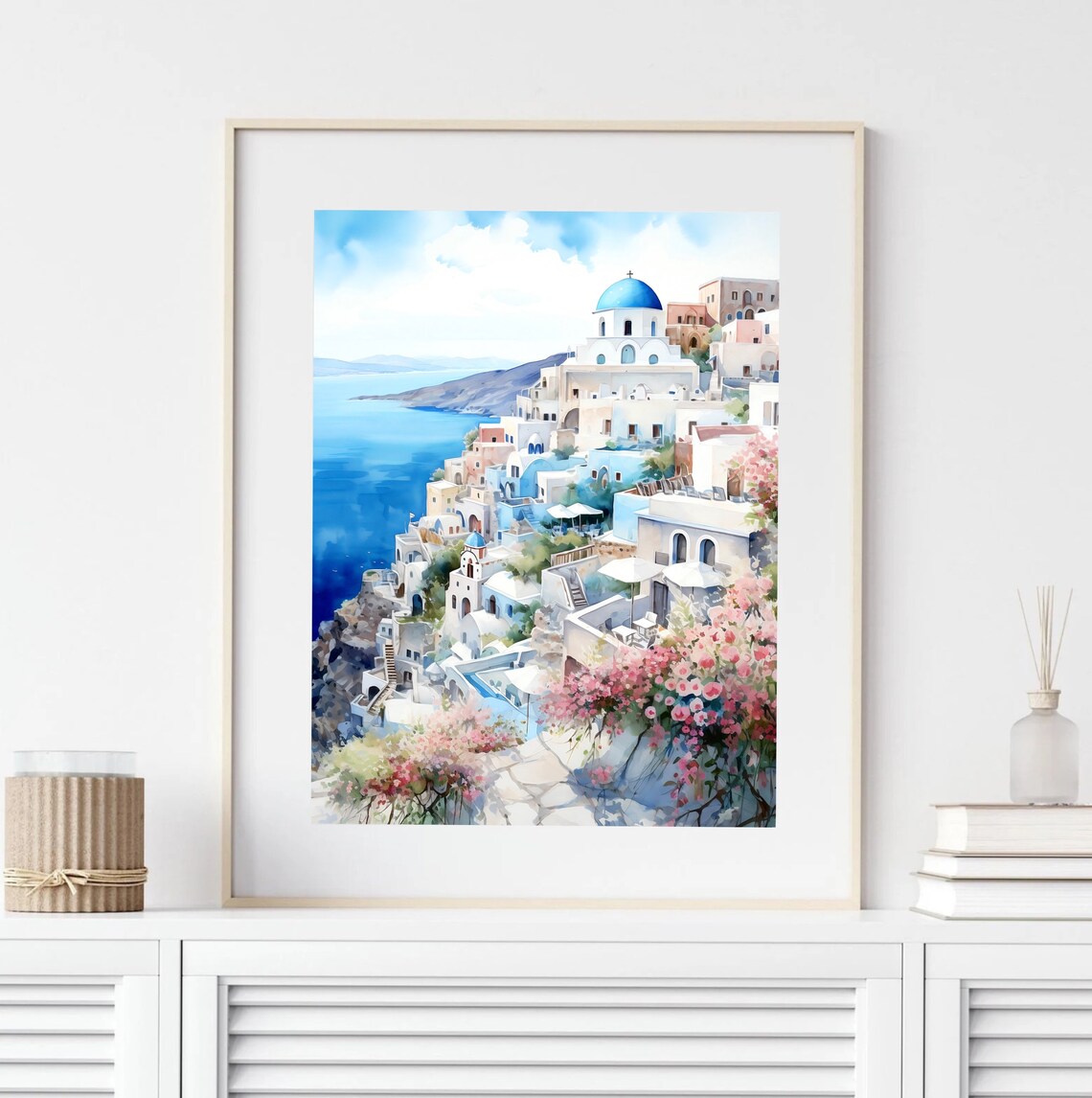 Santorini Watercolor Travel Poster, Greece Wall Art - Image 4