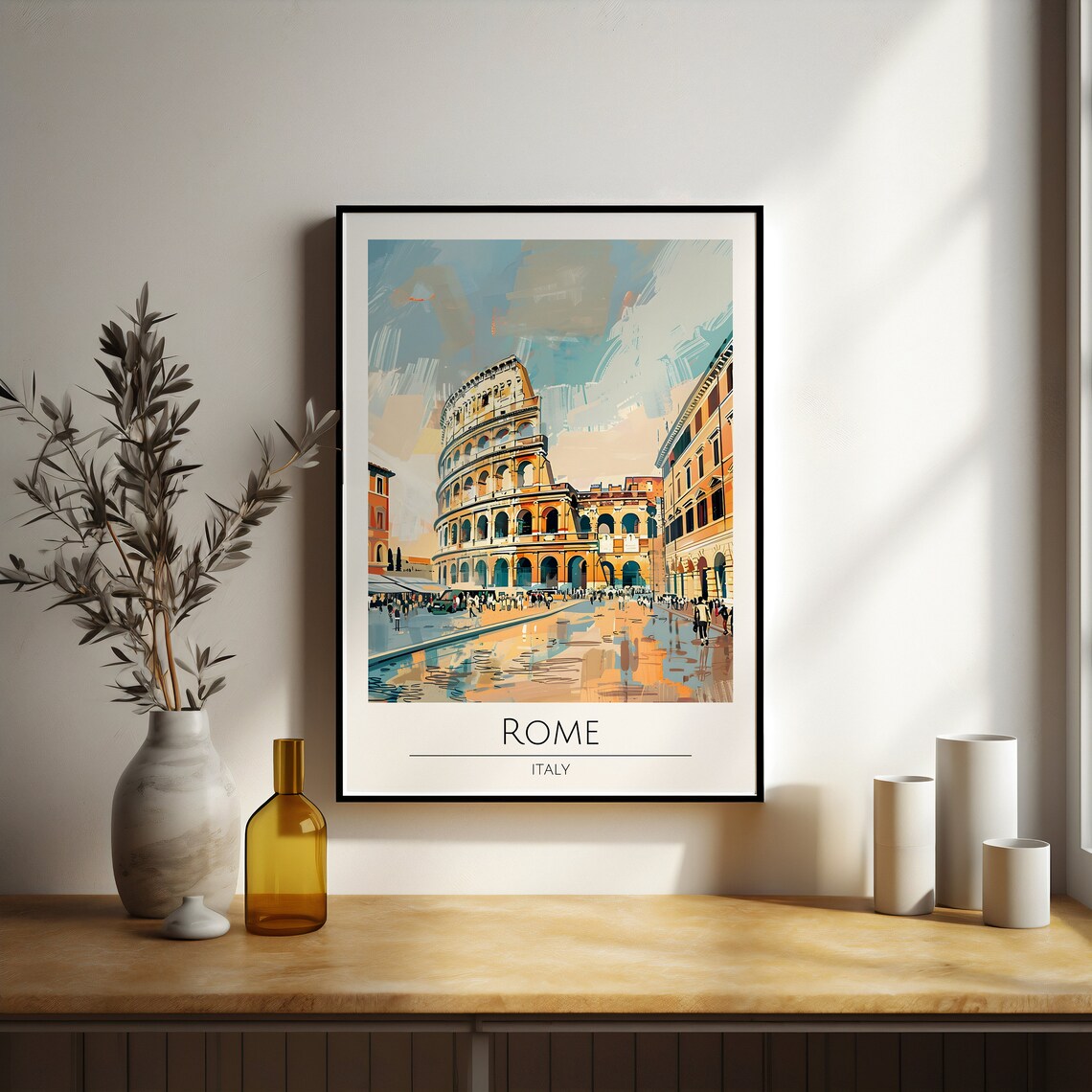 Rome Italy Colosseum Watercolor Historic City Landmark Travel Poster