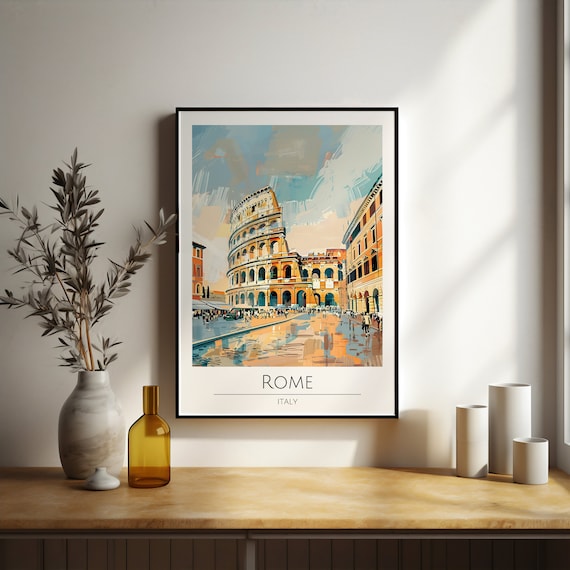 Rome Italy Colosseum Watercolor Historic City Landmark Travel Poster
