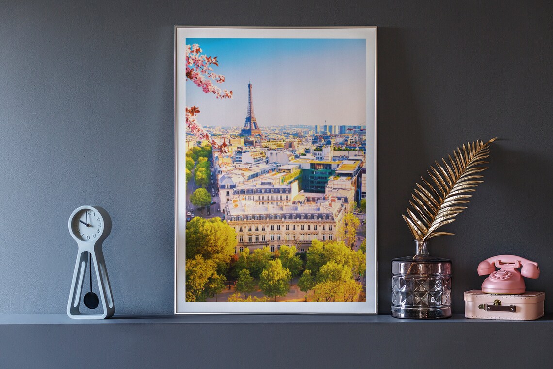 Paris Eiffel Tower Spring Blossom Cityscape Photo Travel Poster