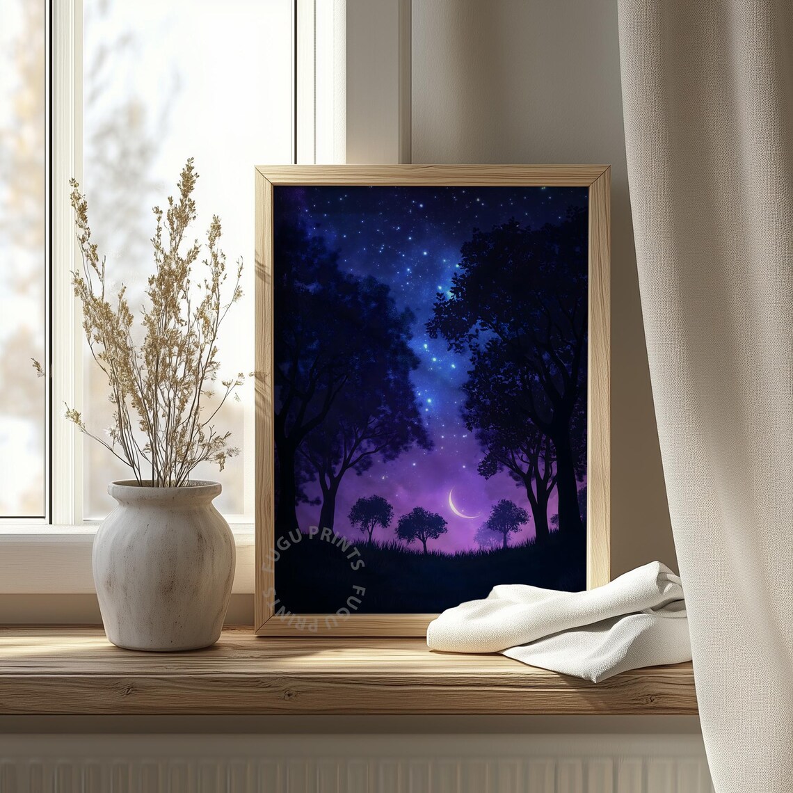 Moonlight Forest Art Print, Starry Night Nature Decor - Image 4