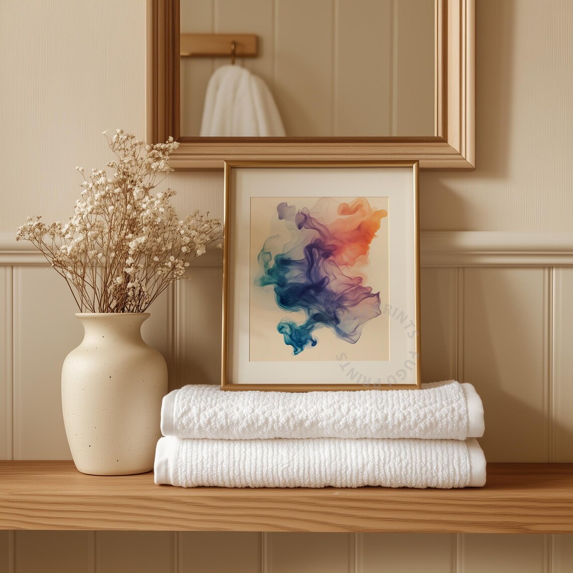 Abstract Blue Orange Swirl, Modern Art Print - Image 3