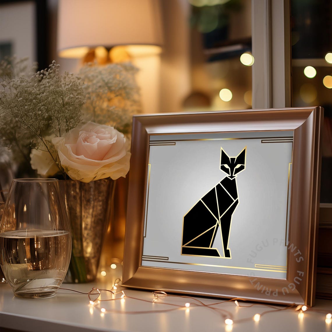 Art Deco Cat Print Geometric Black Gold Feline Wall Art Minimalist Cat Lover Gift 365 - Image 3