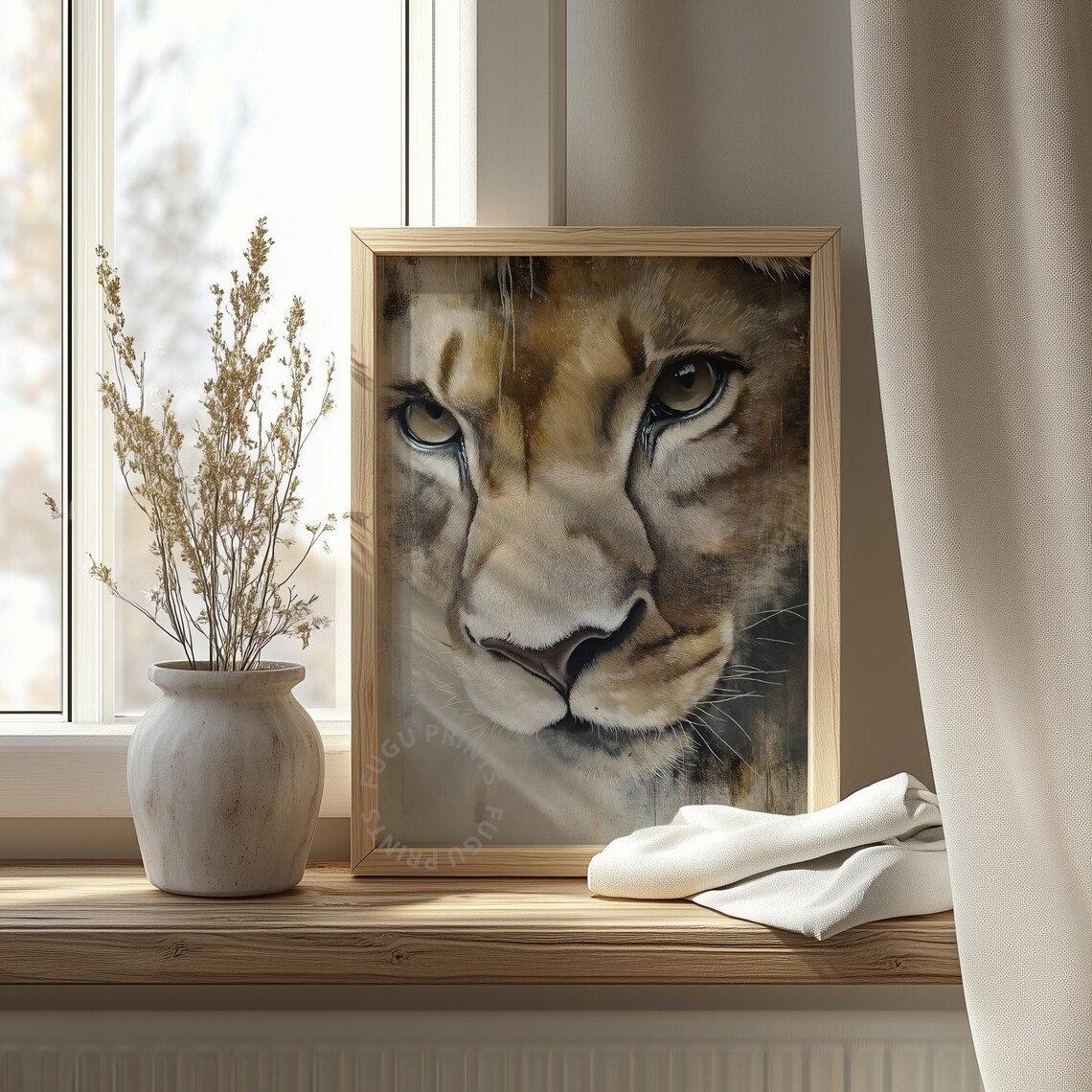 Majestic Lioness Portrait Close Up Rustic Wild Animal Art Poster - Image 4