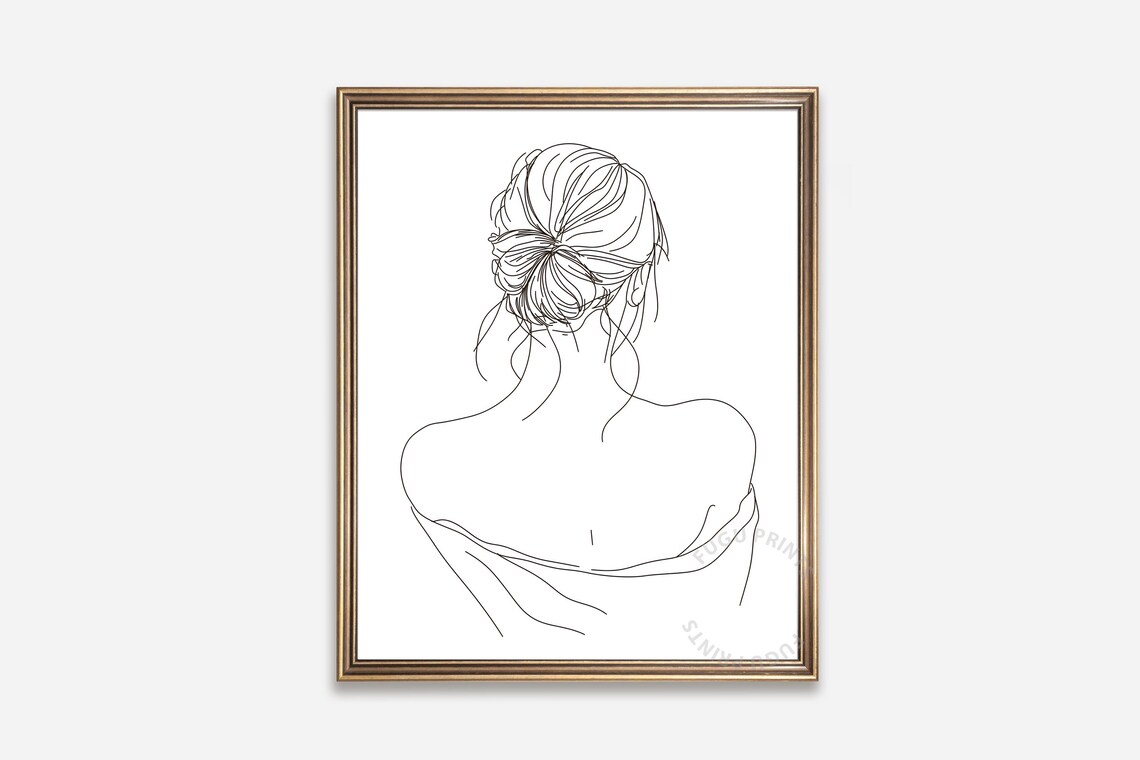 Woman Line Art, Minimalist Hairstyle Drawing