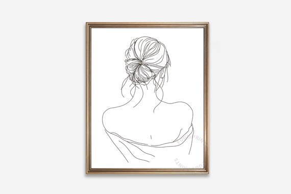 Woman Line Art, Minimalist Hairstyle Drawing