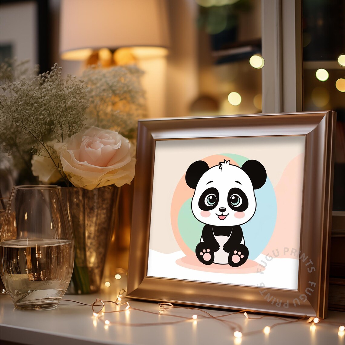 Cute Smiling Baby Panda on Pastel Pink Mint Circles Nursery Wall Art - Image 3
