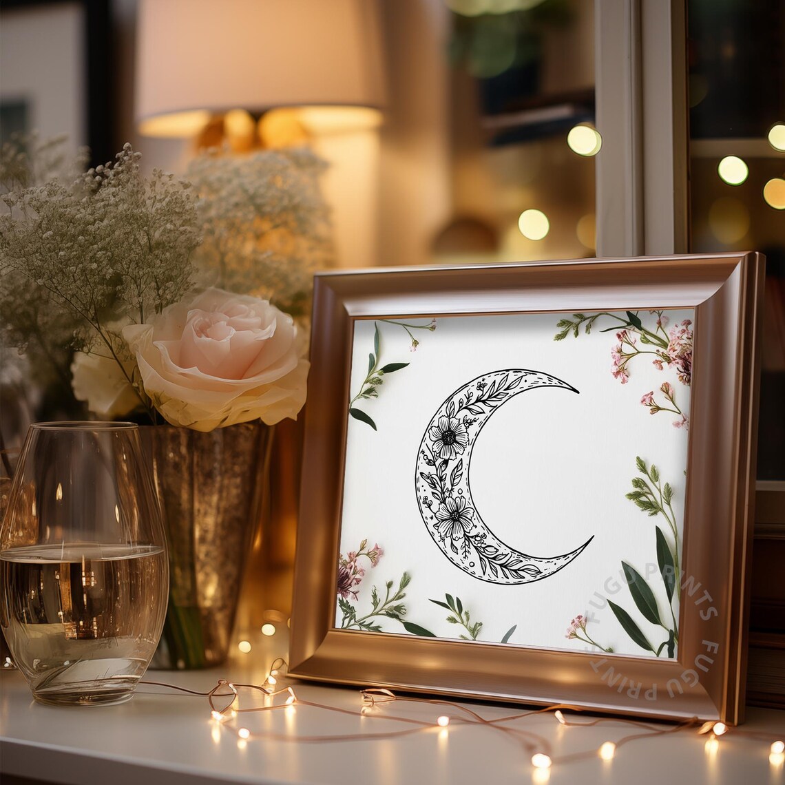 Floral Moon Art Print, Boho Celestial Decor - Image 3