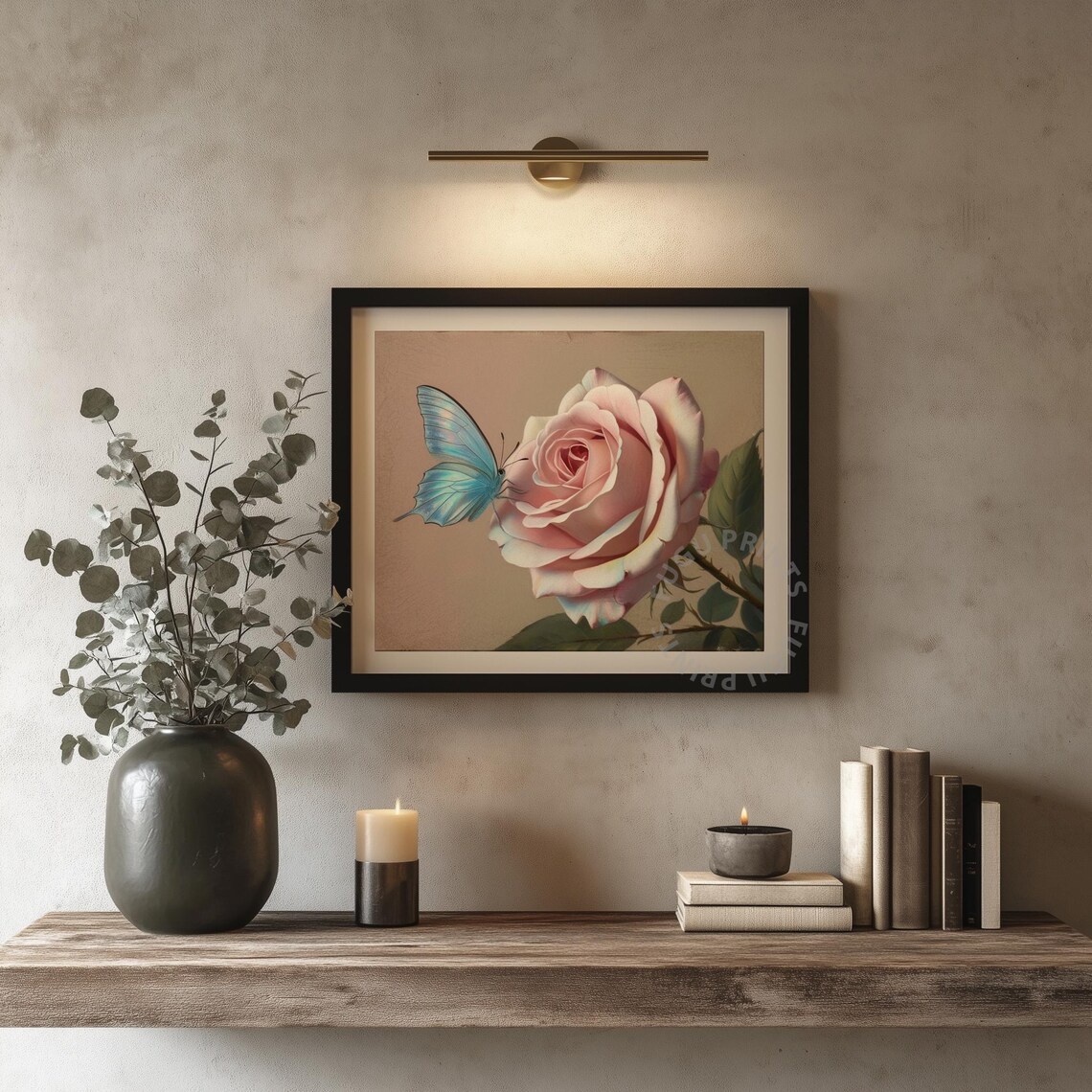 Pink Rose Butterfly Art, Romantic Floral Decor - Image 4