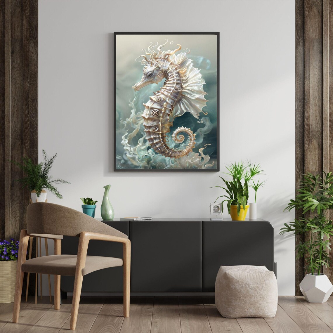Mystical Seahorse Wall Art Oceanic Ethereal Marineinspired Artwork For Coastal Modern Decor