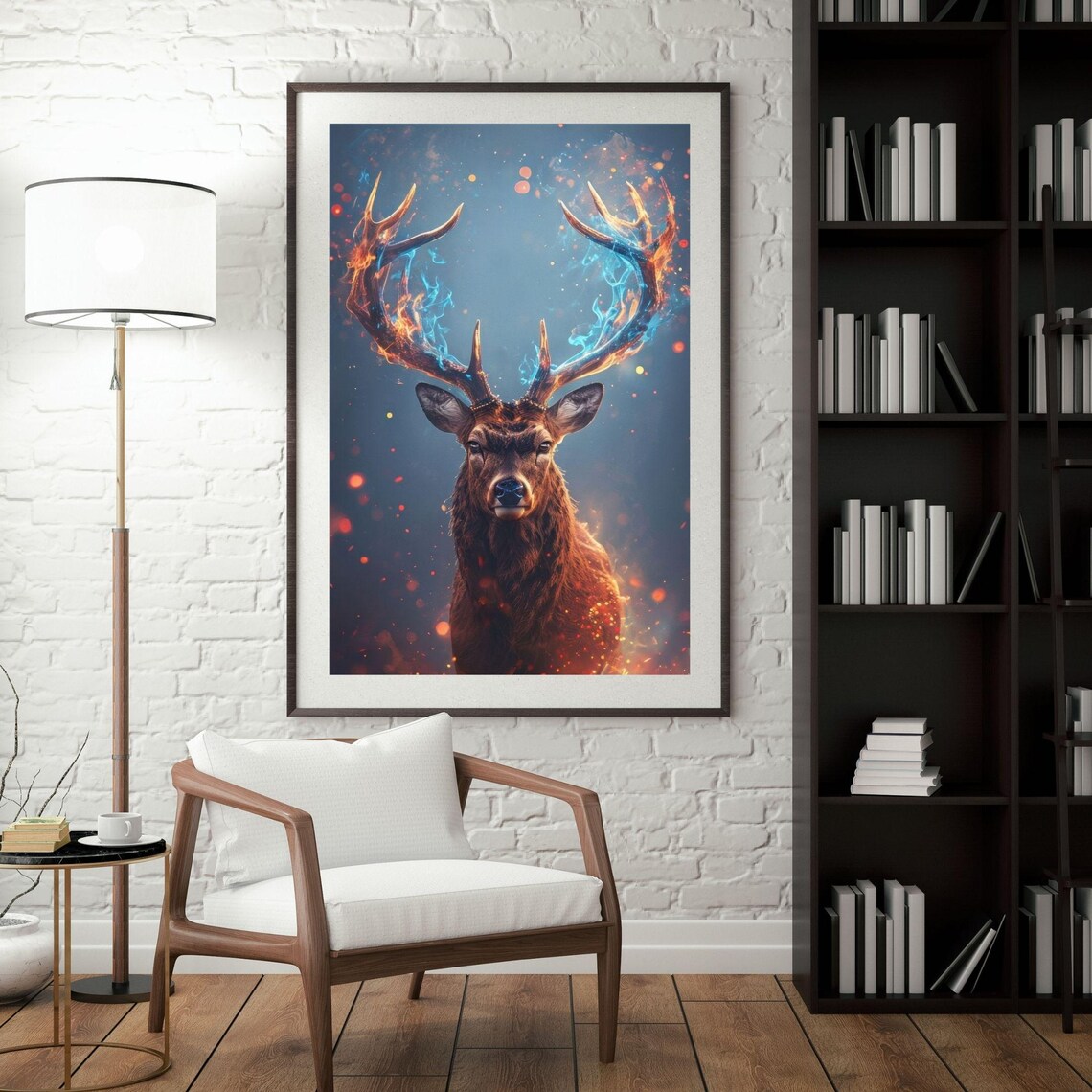 Fire Ice Stag Wall Art Mystical Majestic Deer With Fiery Ethereal Glow For Home Office Decor